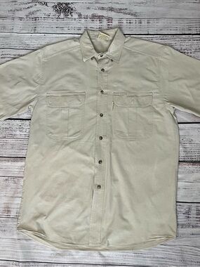 TAG Safari Travel Clothing Shirt Mens Med Khakie Epaulettes Utility Short Sleeve
